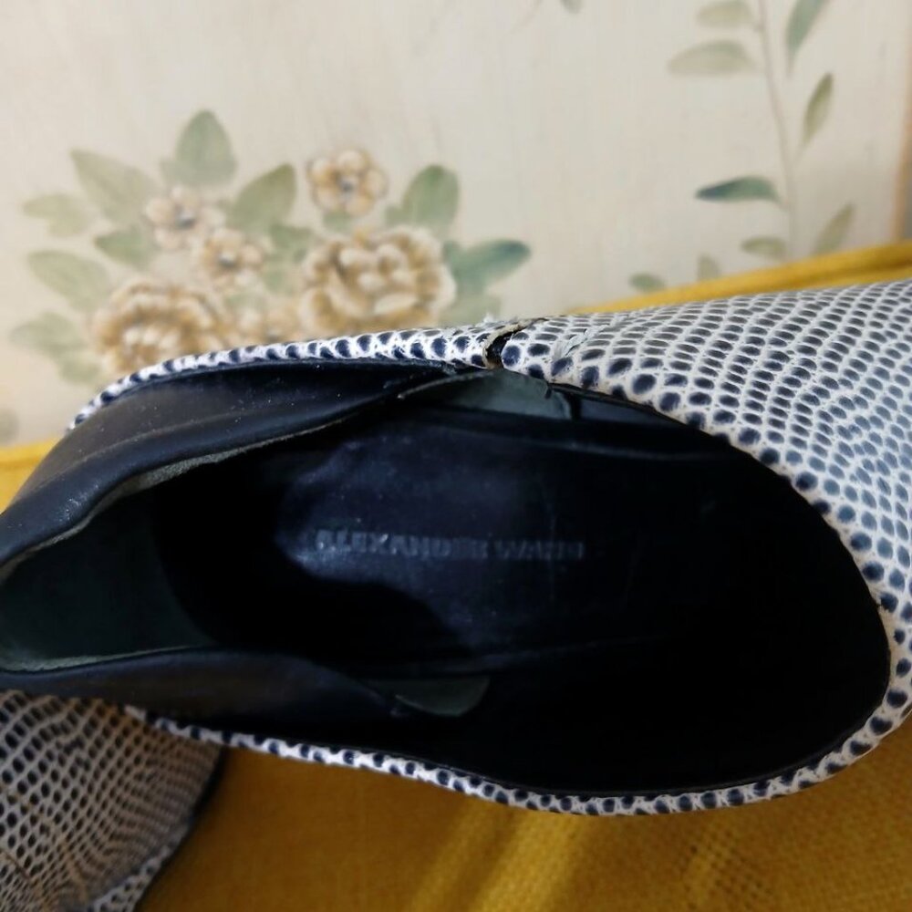 Alexander Wang Black & White Snakeskin Print Open-Toe Wedge Booties Size 36.5 - Picture 10 of 13